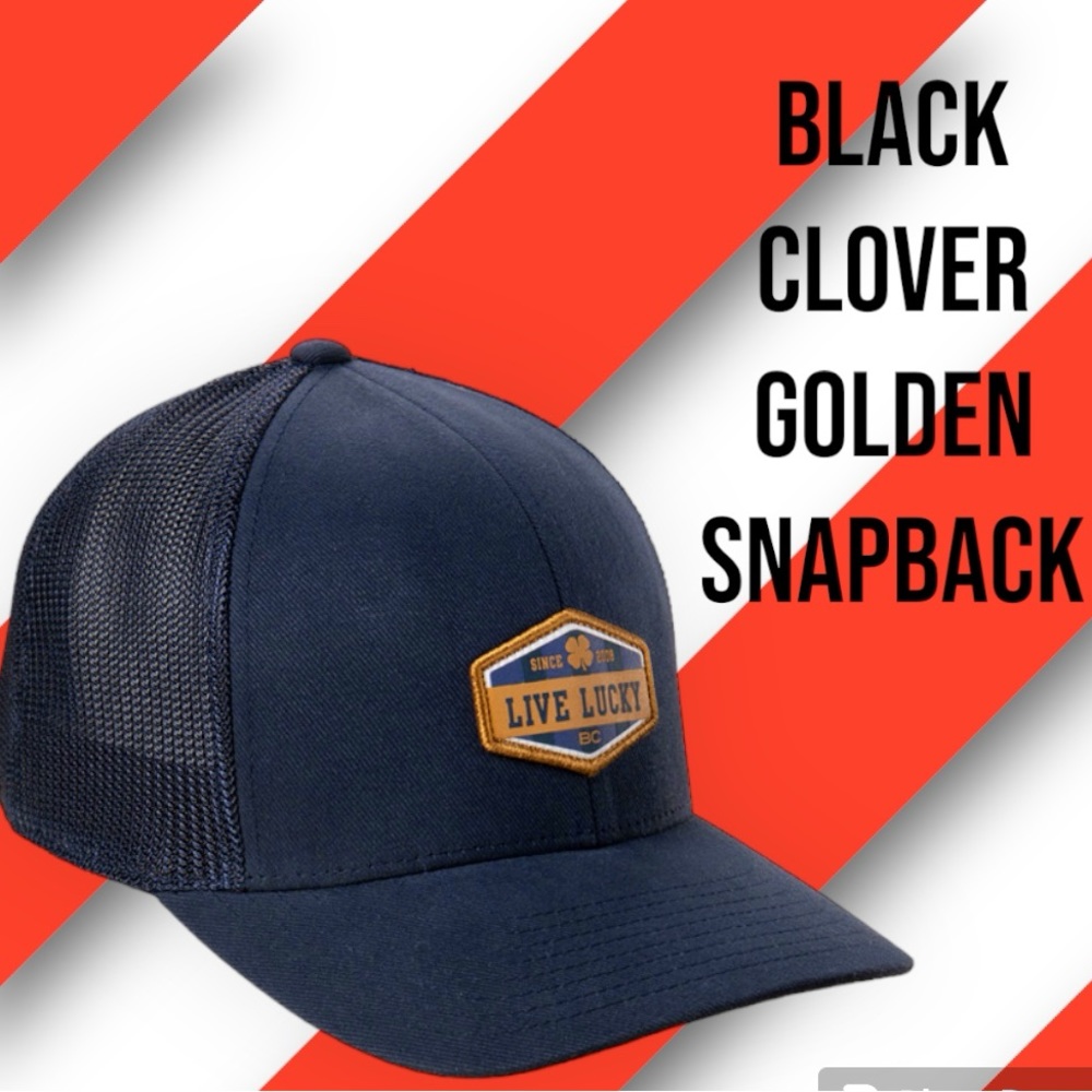 Black Clover Golden SnapBack hat new Performance Polyester Blend +Soft Mesh Back